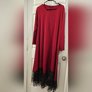Elegant Red and Black Lace Hem Dress